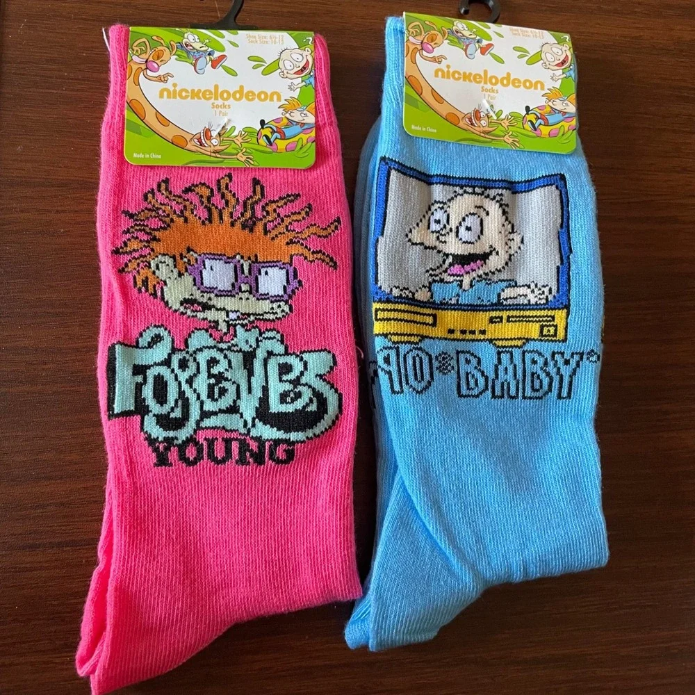 Nickelodeon Rugrats Chuckie Tommy 90s 2 pair new novelty crew socks adult 10-13